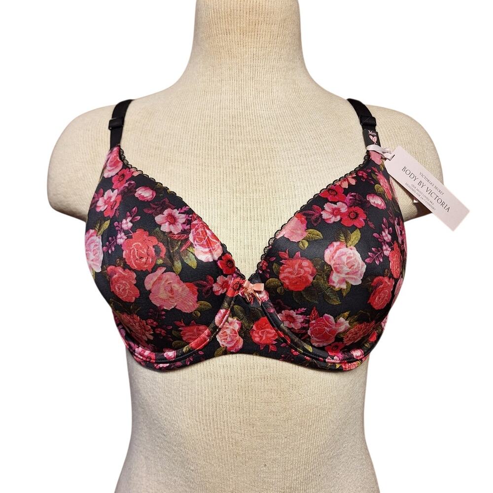 Victoria Secret Body by victoria lined Demi Bra 36D NEW floral roses t shirt bra